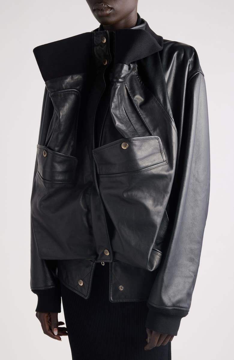 Balenciaga Upside Down Lambskin Leather Blouson Jacket, Alternate, color,