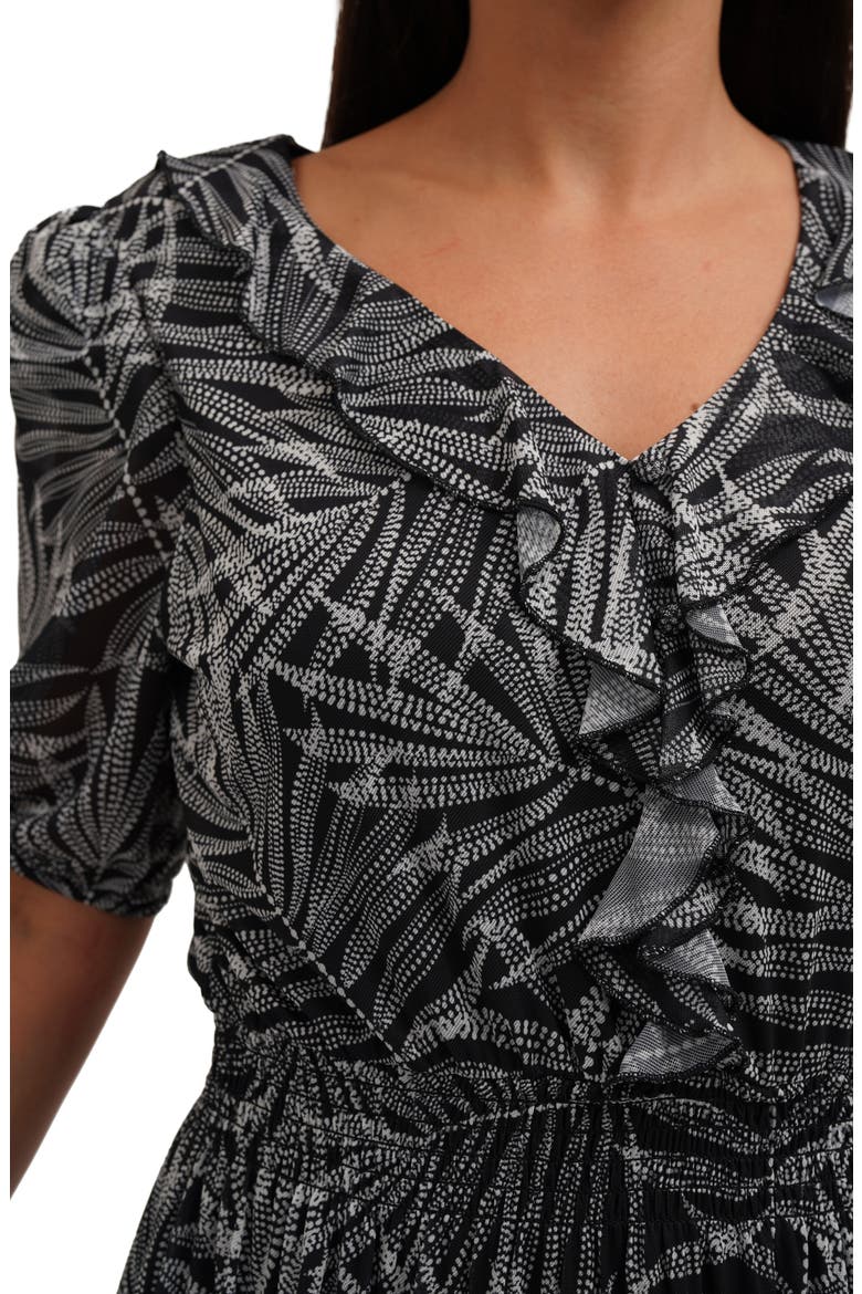 Ruffle Trim Mesh Dress, Alternate, color, SARA D B/W