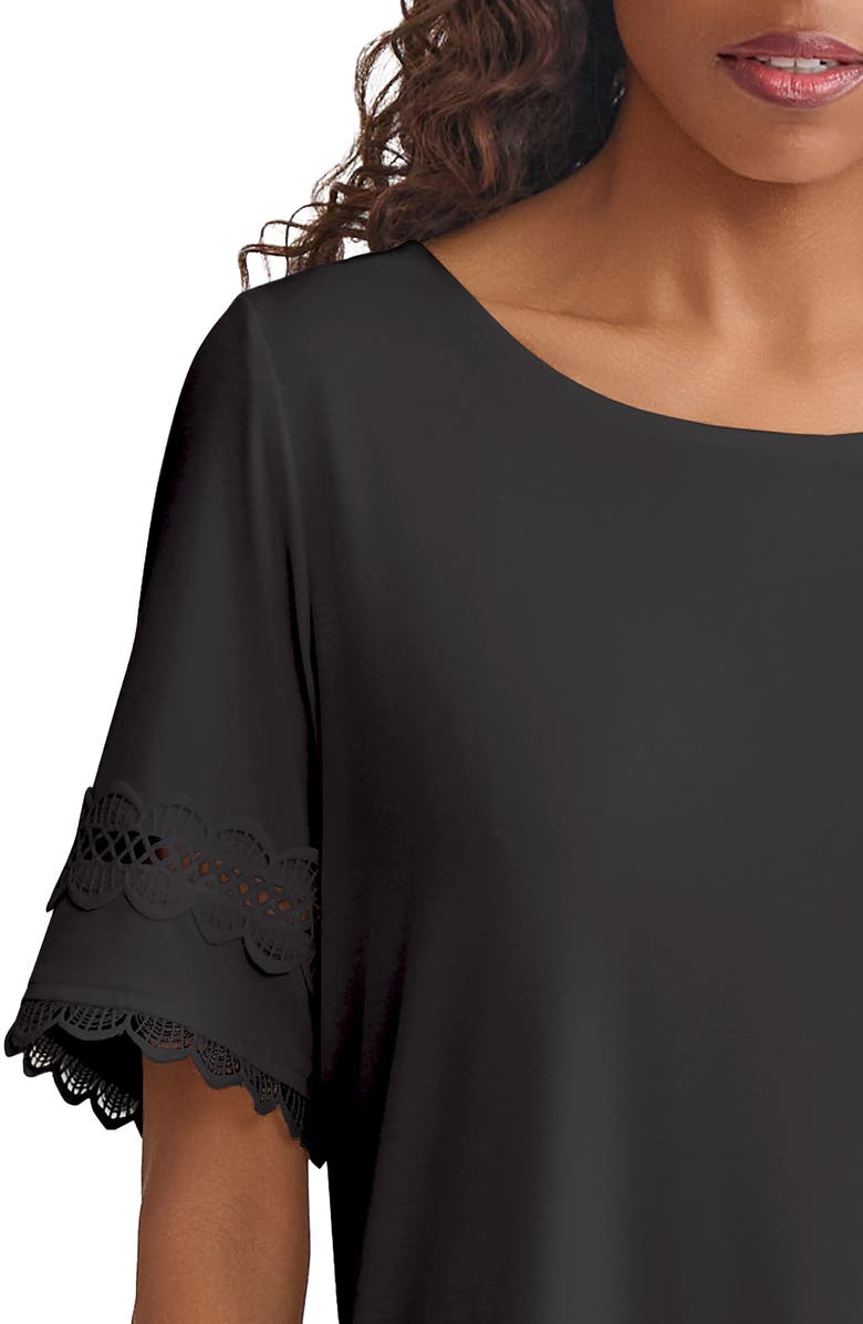 Jones New York Lace Cutout Trim Top, Alternate, color, Jones Black