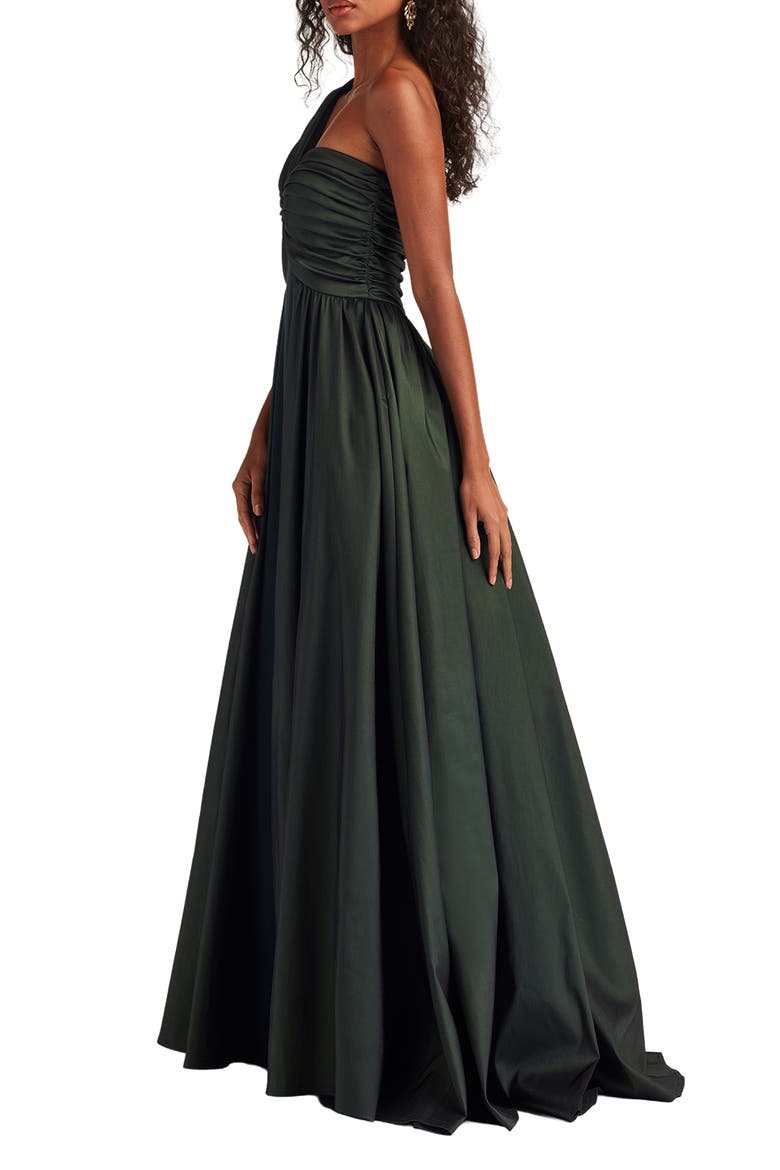 One-Shoulder Taffeta Gown, Alternate, color, DARK FOREST