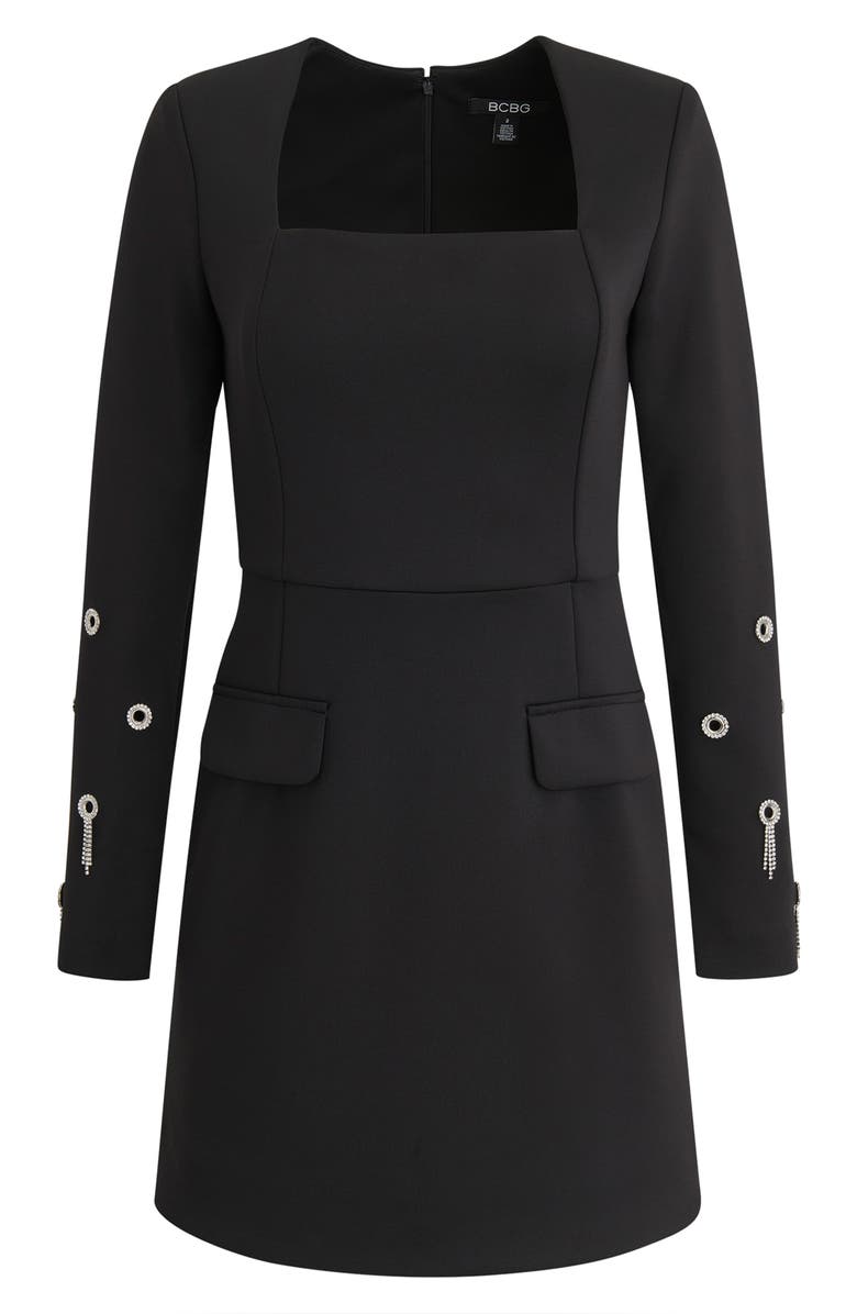 BCBG Rivet Detail Long Sleeve Minidress, Alternate, color, Black