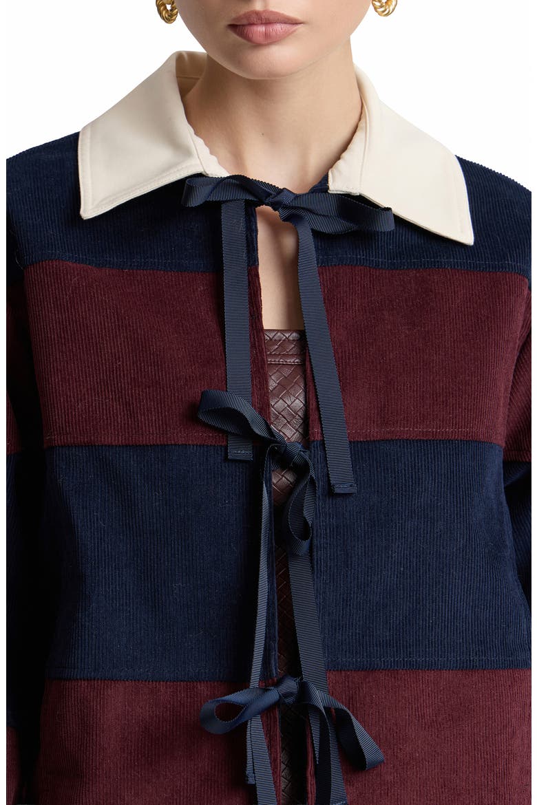 Striped Corduroy Rugby Jacket with Front Ties, Alternate, color, NAVY/ BURGUNDY