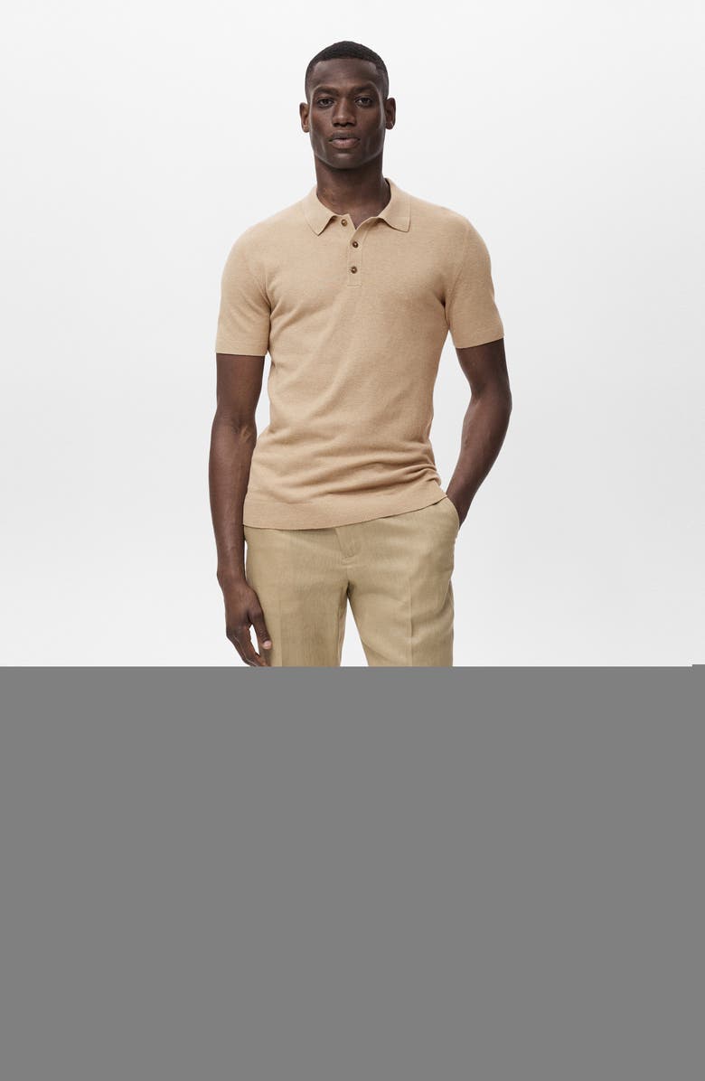 MANGO Band Collar Linen & Cotton Button-Up Shirt, Alternate, color, Beige
