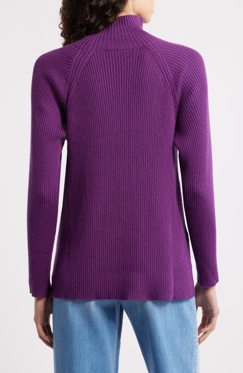 Eileen Fisher Rib Turtleneck Wool Sweater In Purple
