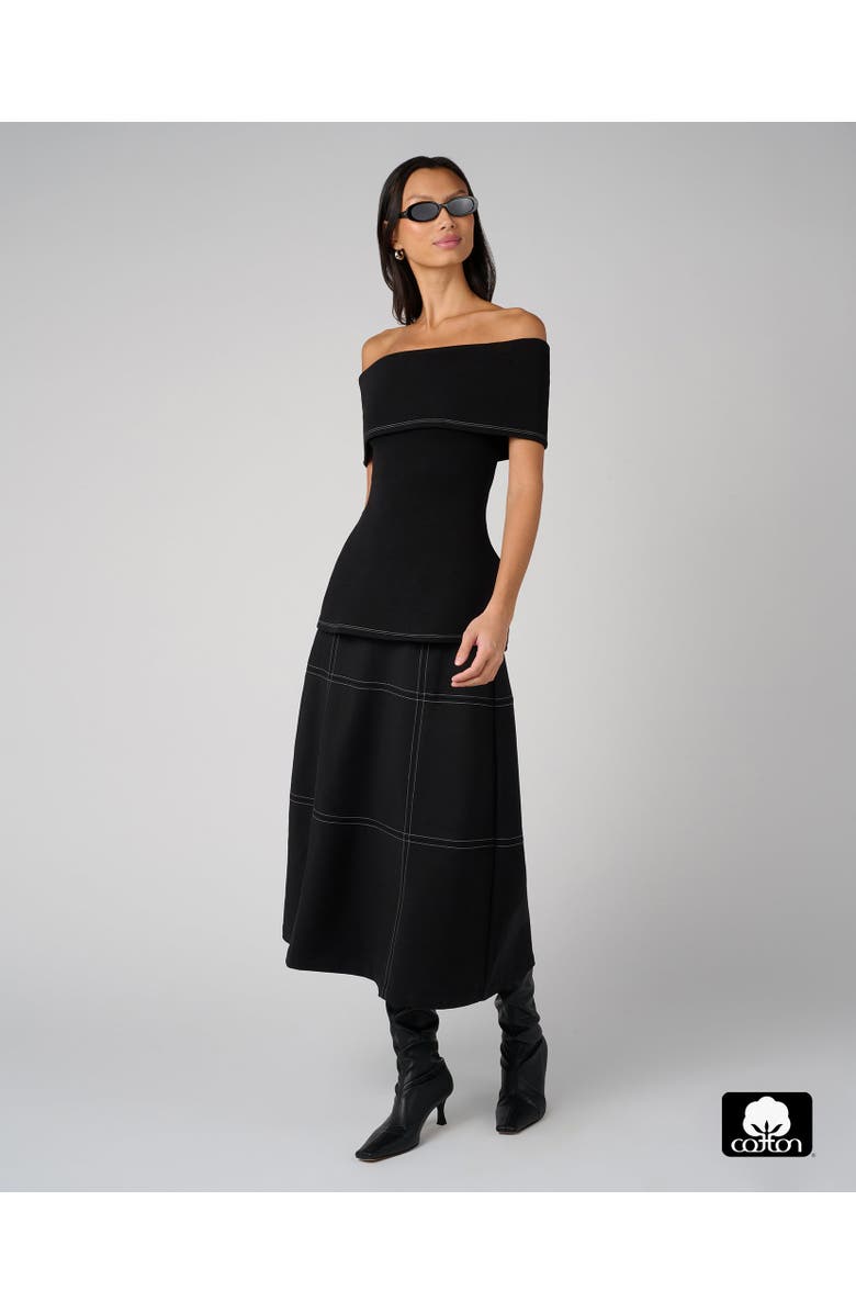WeWoreWhat A-Line Contrast Stitch Skirt, Alternate, color, Black