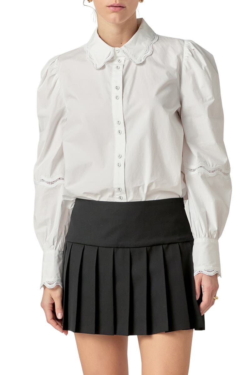 English Factory Lace Trim Button-Up Shirt, Main, color, Off White