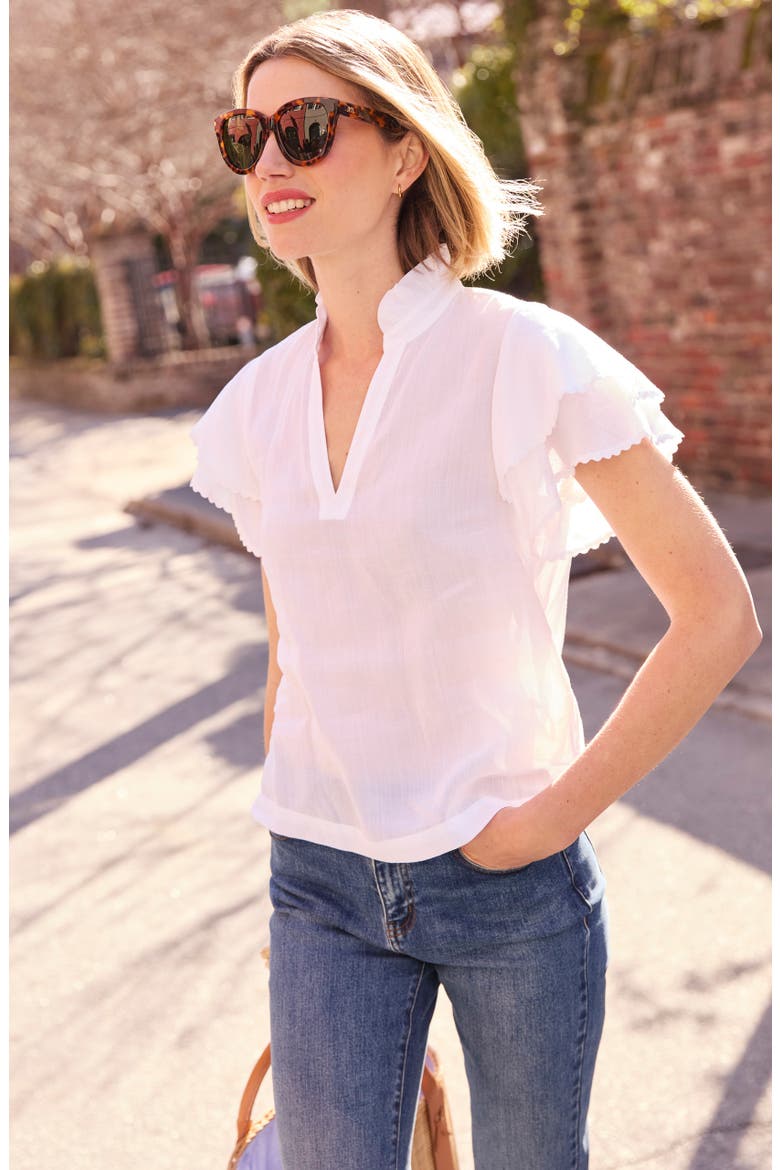 Elara Flutter Sleeve Woven Top, Alternate, color, WHITE