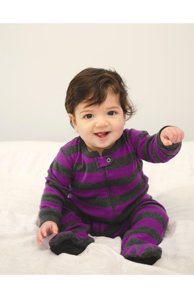 Leveret Footed Striped Cotton Matching Family Pajamas, Alternate, color, Purple & Dark Gray