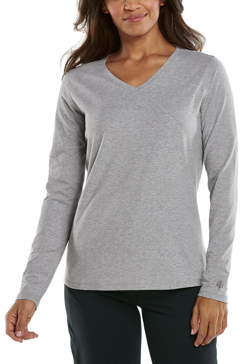 Women's Morada V-Neck Long Sleeve T-Shirt, UPF 50+ Sun Protection, Alternate, color, Grey Heather