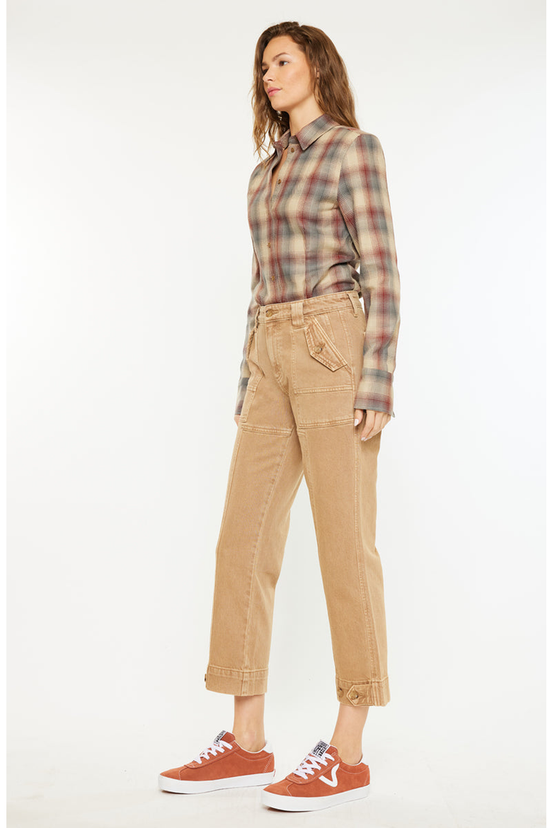 Ronnie High Rise Slim Straight Leg Cargo Jeans, Alternate, color, Tan