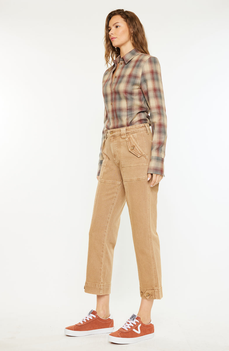 KanCan Ronnie High Rise Slim Straight Leg Cargo Jeans, Alternate, color, Tan