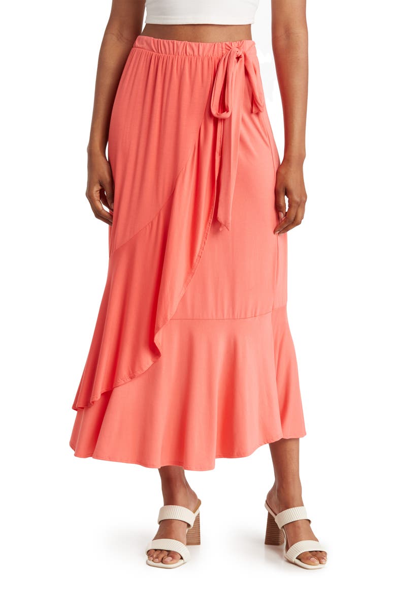 Faux Wrap Midi Skirt, Main, color, CRYSTAL ROSE