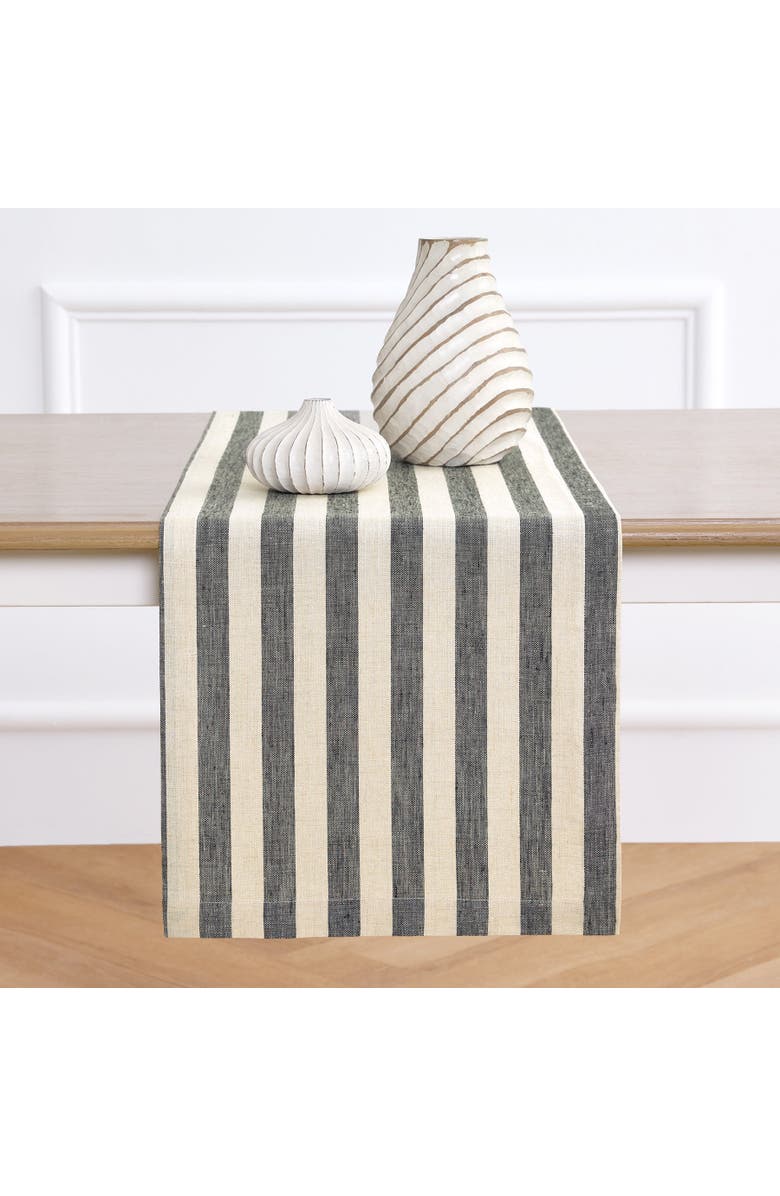 Solino Home Linen Table Runner for Dining Table, Holiday and Everyday Table Decor - Sorrento Stripe, Main, color, Black And Natural