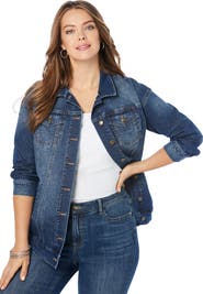 Roaman's Plus Size Boyfriend Stretch Denim Jacket