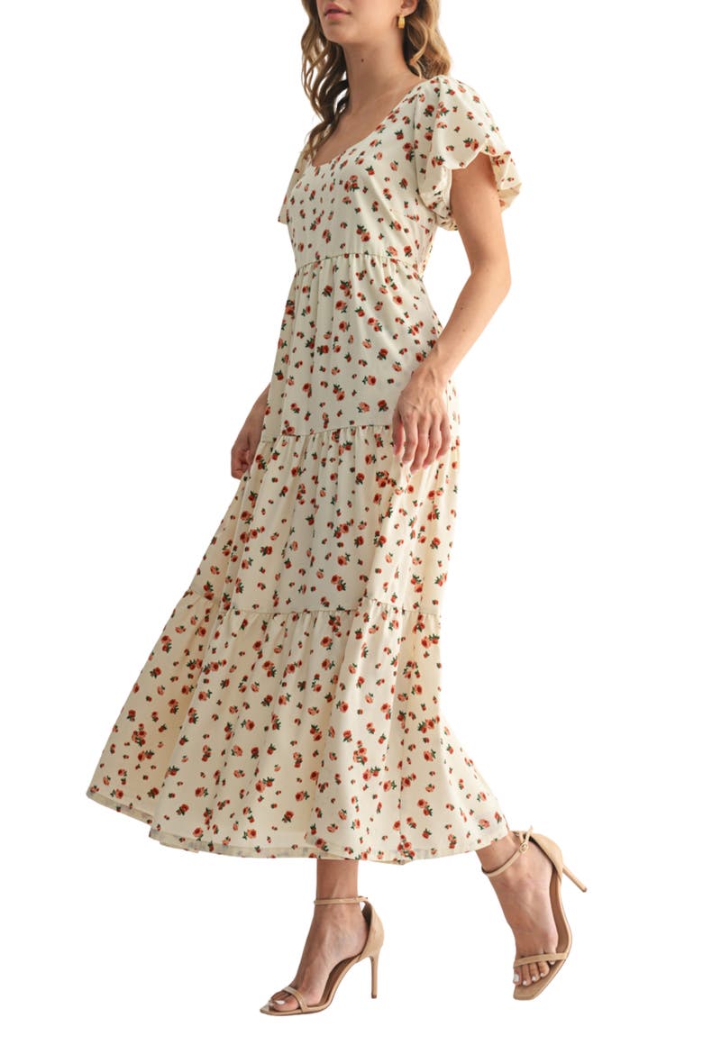 Puff Sleeve Midi Dress, Alternate, color, CREAM ROSE