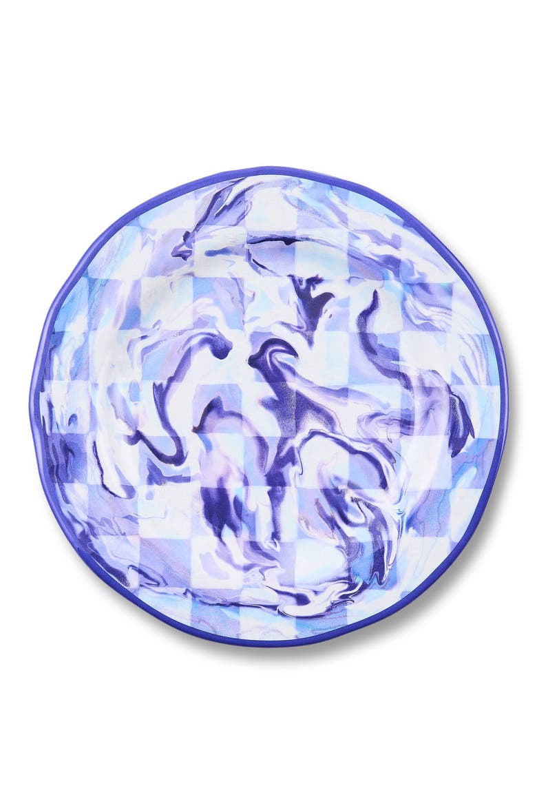 Set of 4 Blue Marble Check Melamine Salad Plates, Main, color, BLUE