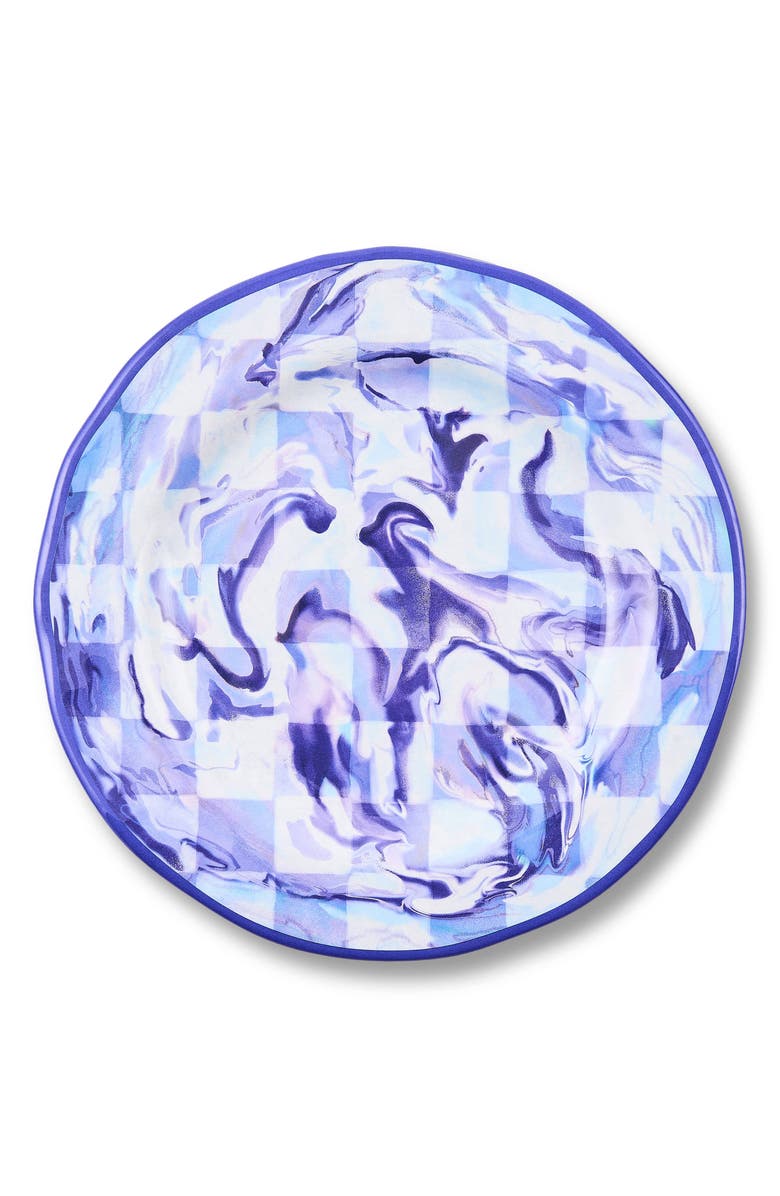 MACKENZIE CHILDS Set of 4 Blue Marble Check Melamine Salad Plates, Main, color, Blue