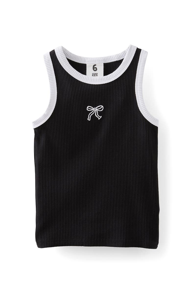 Cotton On Kids Kid's Fitted Essential Tank, Main, color, Black White Bow