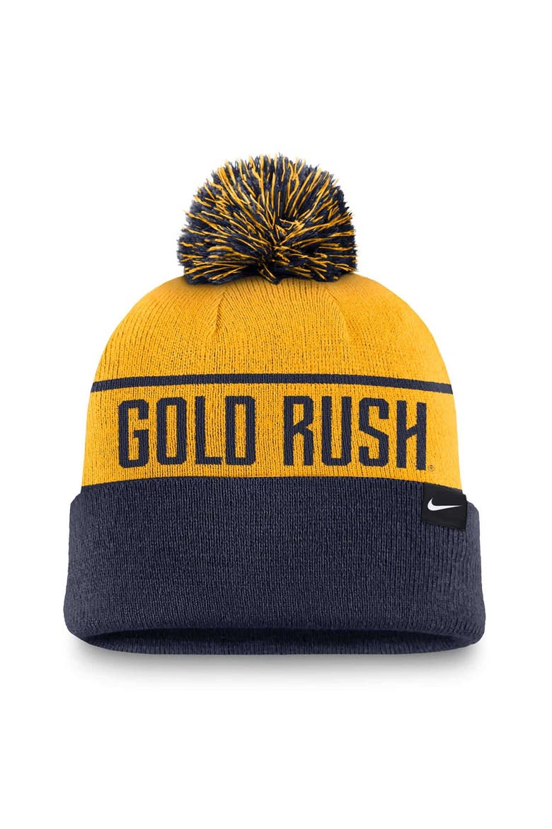 Men's Nike Gold/Navy West Virginia Mountaineers Local Peak Cuffed Knit Hat with Pom, Alternate, color, Gold