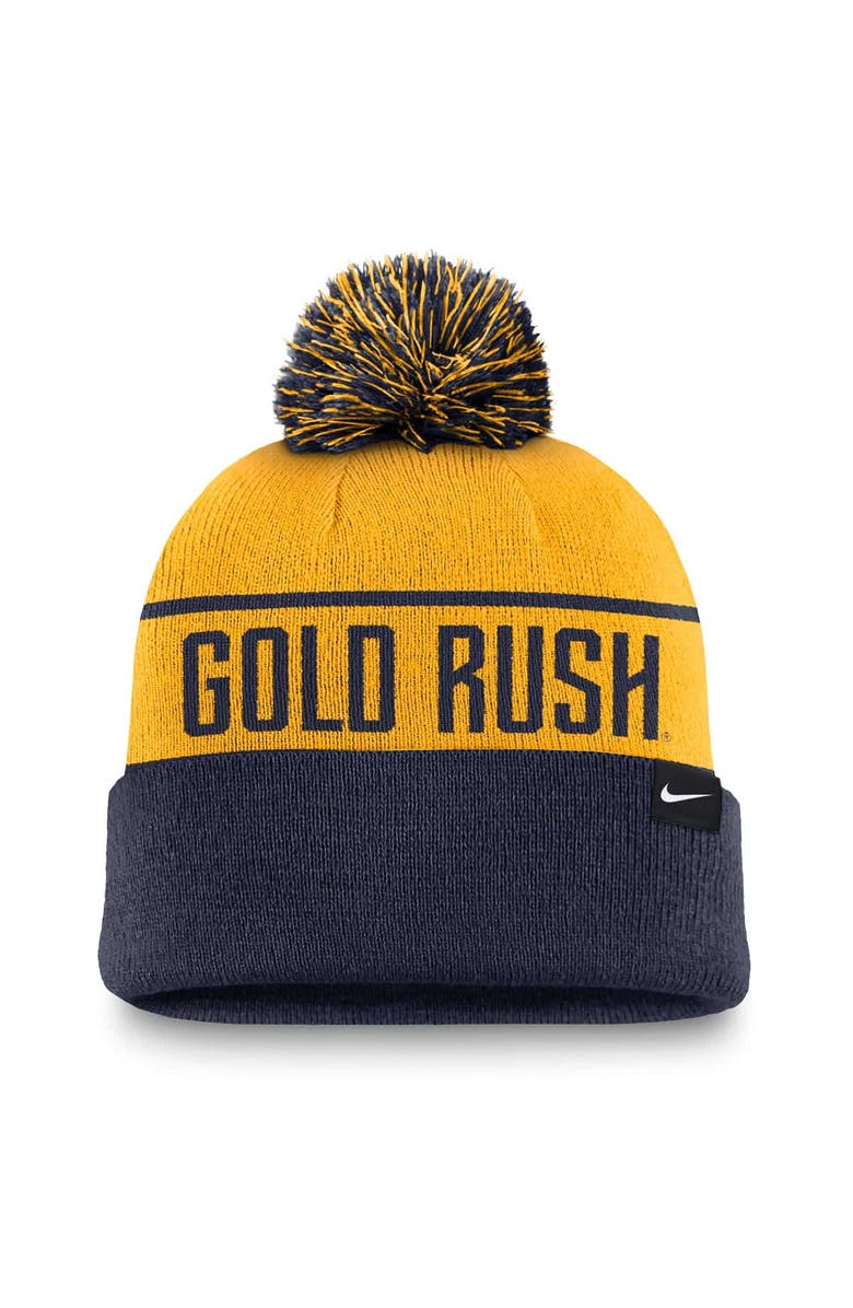 Nike Men's Nike Gold/Navy West Virginia Mountaineers Local Peak Cuffed Knit Hat with Pom, Alternate, color, Gold