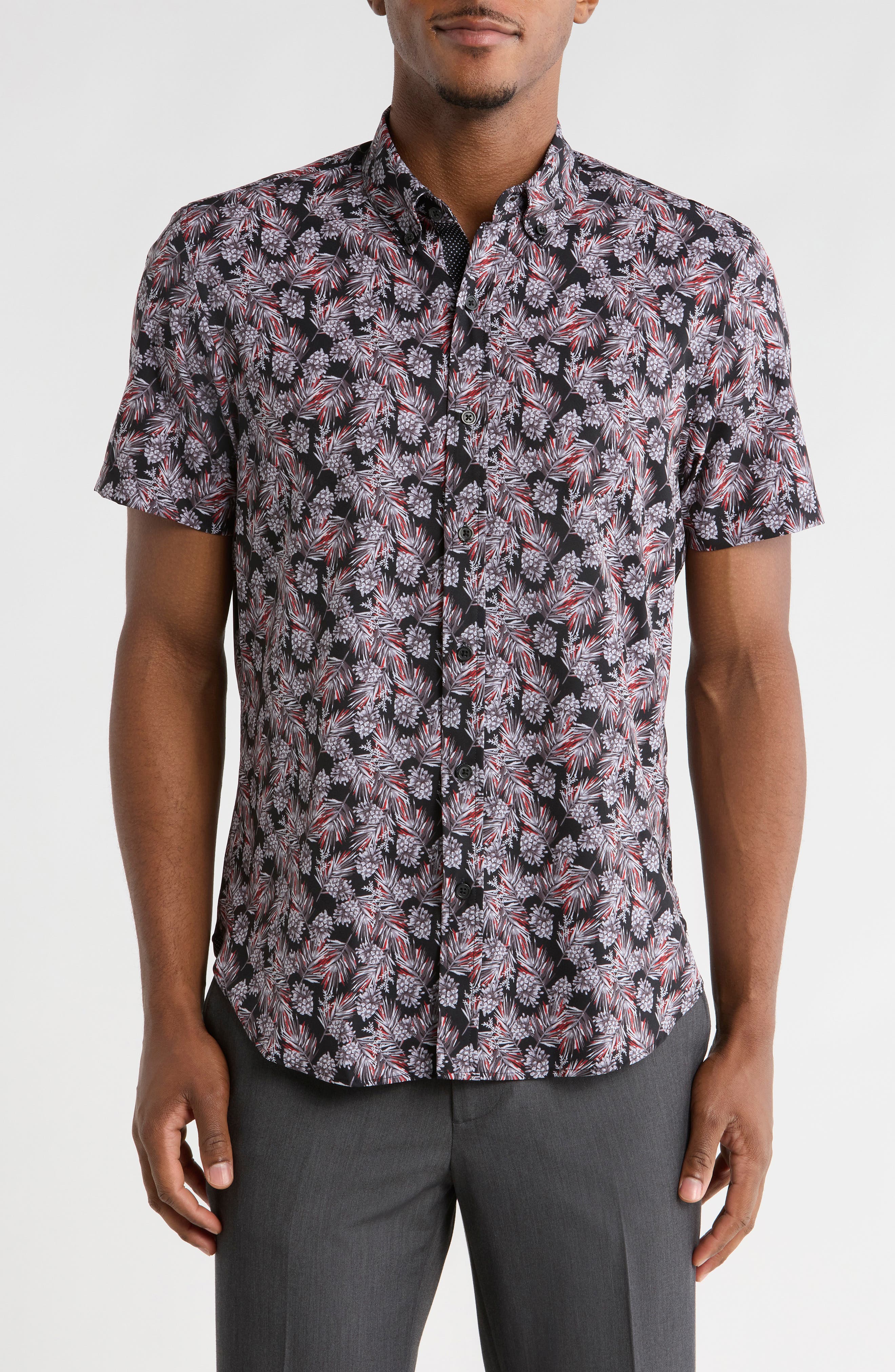 CONSTRUCT Slim Fit Pine Cone Print 4-Way Stretch Short Sleeve Shirt