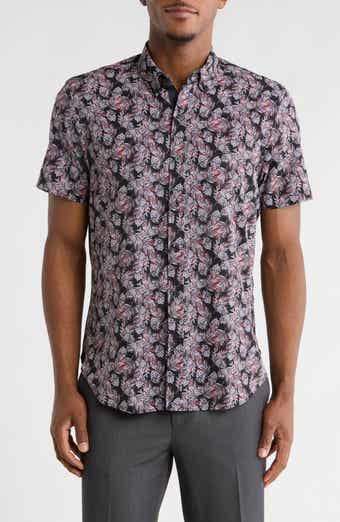 CONSTRUCT Slim Fit Pine Cone Print 4-Way Stretch Short Sleeve Shirt