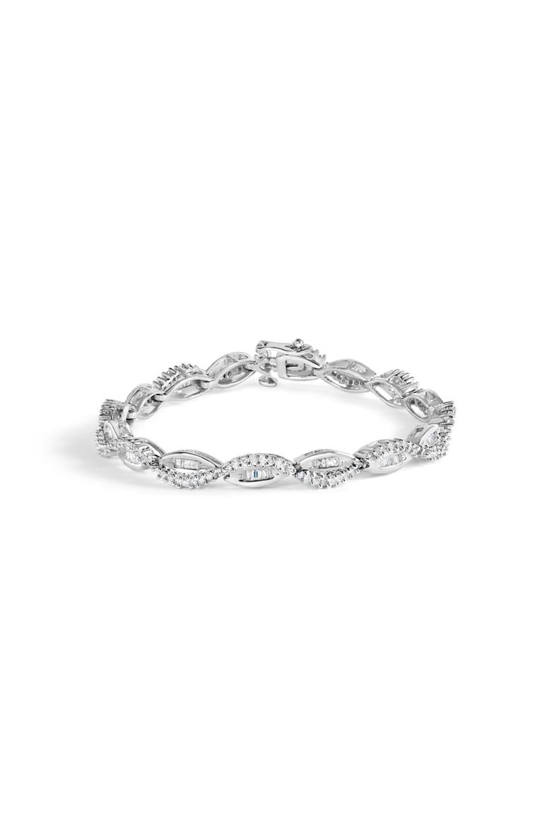 14K White Gold 2.00 Cttw Diamond Swirl and Pear Shape Link Bracelet, Main, color, White