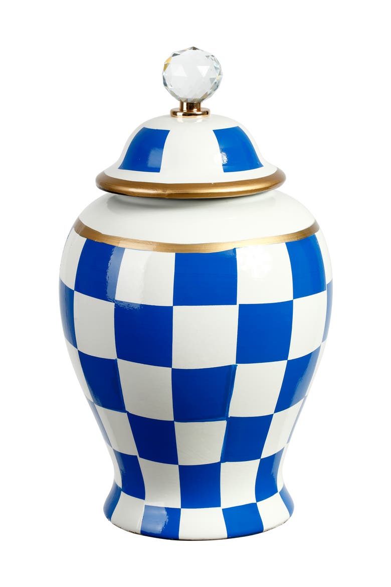 Checkered Urn with Lid, Medium, Main, color, Royal Blue