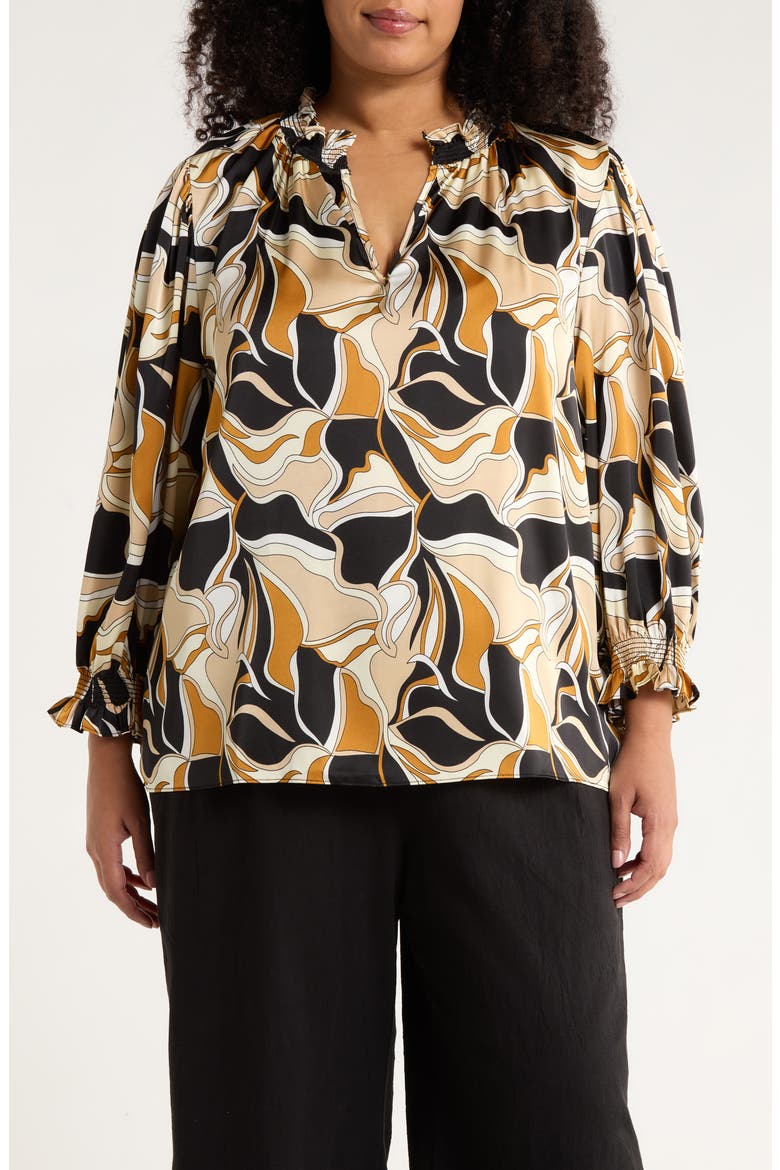 Groover Split Neck Satin Top, Main, color, BLACK BROWN