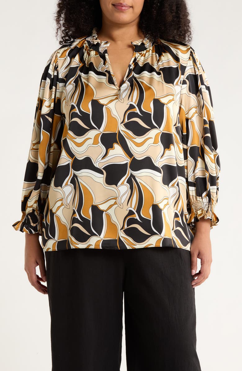 SUGARLIPS Groover Split Neck Satin Top, Main, color, Black Brown