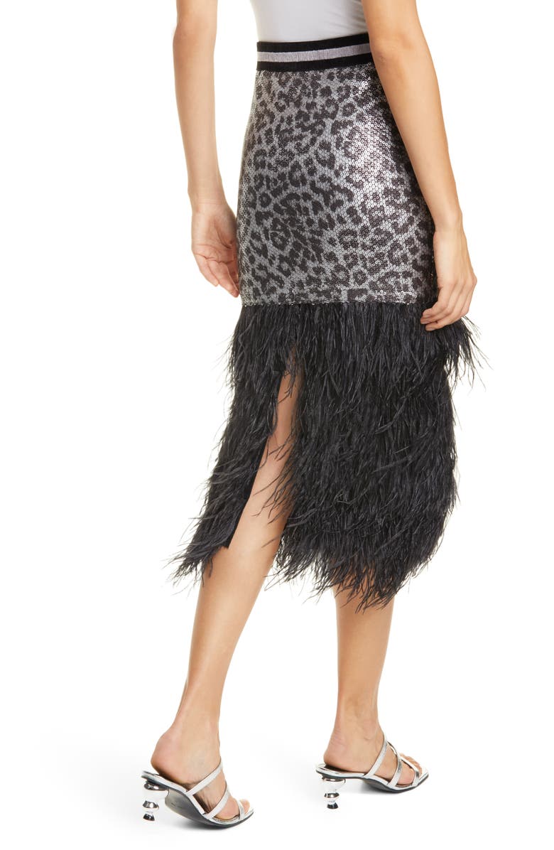 Le Superbe Marmont Sequin Leopard Print & Ostrich Feather Skirt, Alternate, color, 