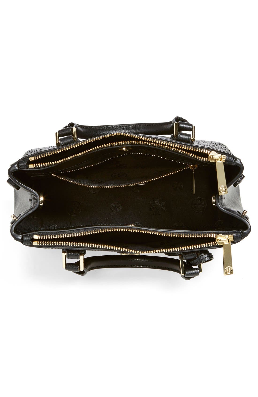 'Robinson - Micro' Perforated Leather Double Zip Tote, Alternate, color, BLACK