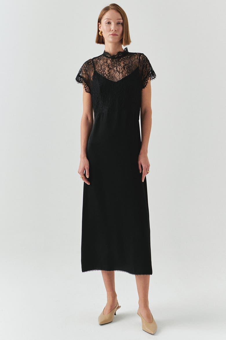 Iyla Crew Neck Midi Dress, Main, color, BLACK