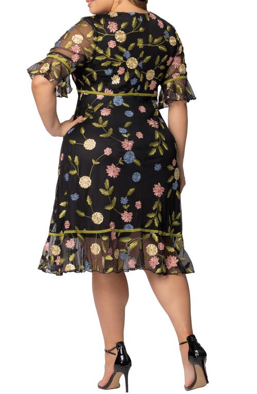Kiyonna Wildflower Embroidered Dress In Black Blossom Print