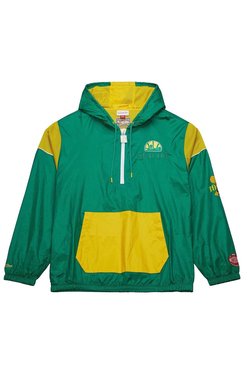 Mitchell & Ness Unisex Mitchell & Ness Kelly Green Seattle SuperSonics Hardwood Classics Team OG 3.0 Anorak Half-Zip Windbreaker Jacket, Alternate, color,