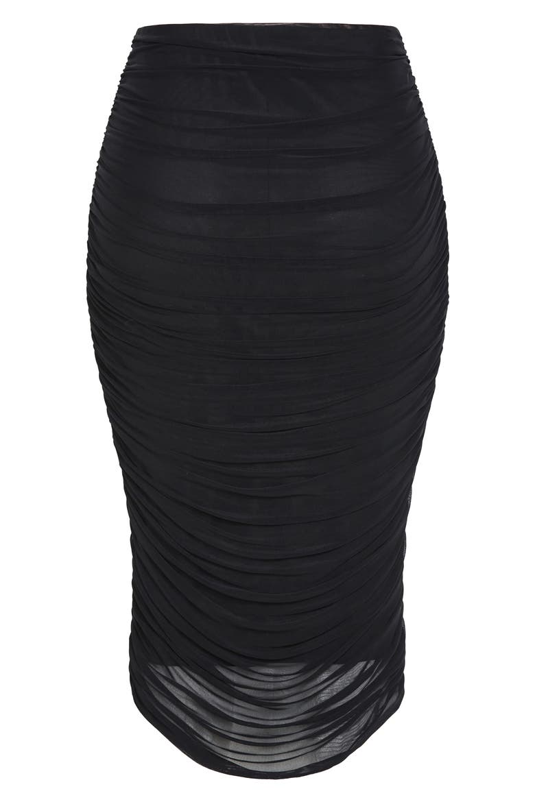 Anastasia Ruched Midi Skirt, Alternate, color, BLACK