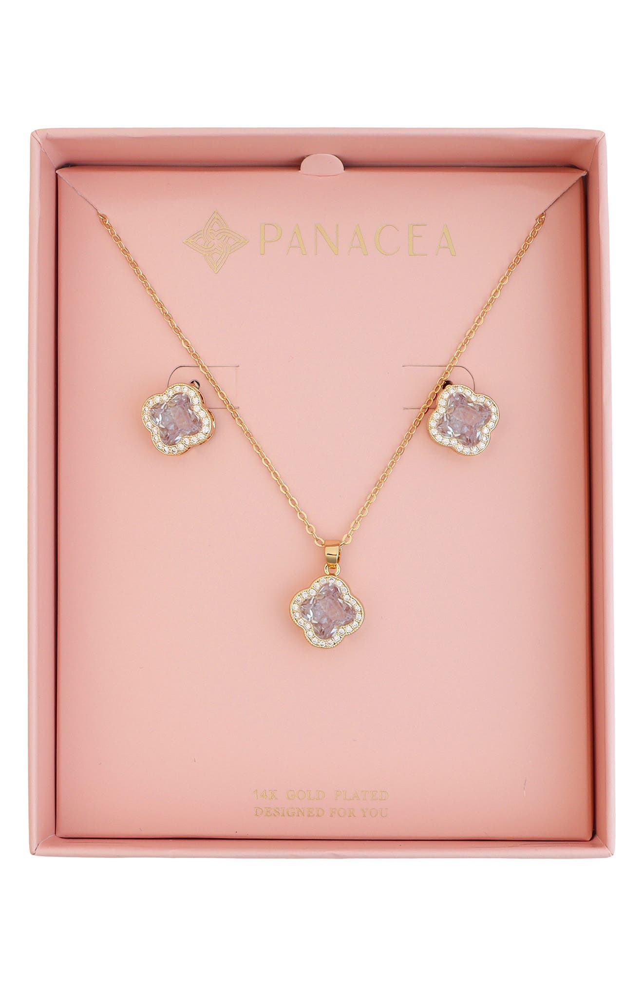 Panacea Crystal Clover Halo Stud Earrings & Pendant Necklace Set