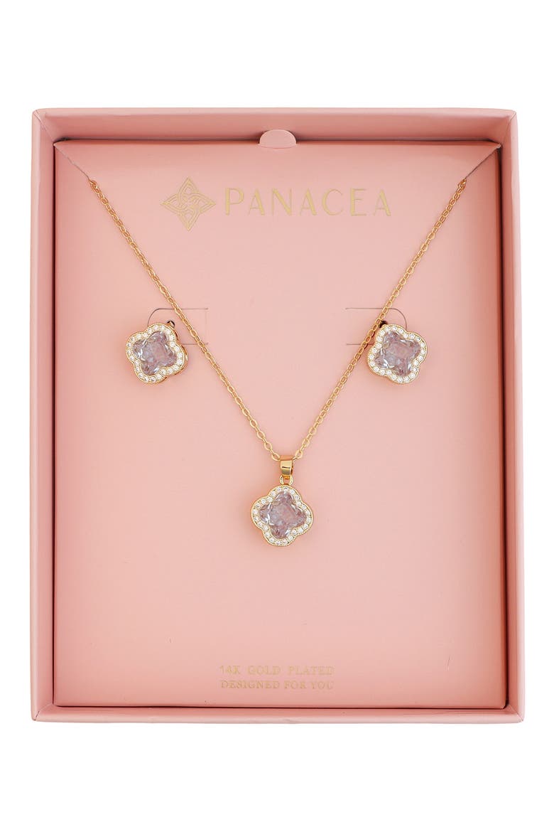 Crystal Clover Halo Stud Earrings & Pendant Necklace Set, Main, color, SILVER