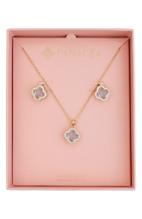 Crystal Clover Halo Stud Earrings & Pendant Necklace Set