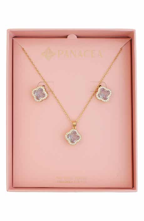 Panacea Crystal Clover Halo Stud Earrings & Pendant Necklace Set