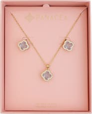 Panacea Crystal Clover Halo Stud Earrings & Pendant Necklace Set