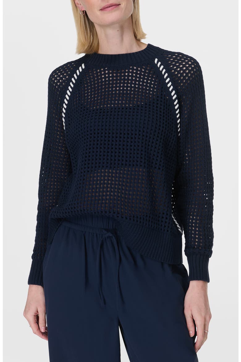 Tides High Whipstitch Open Knit Sweater, Main, color, NAVY BLUE