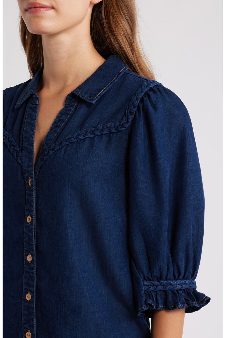 Blouson Sleeve Western Button-Up Shirt, Alternate, color, INDIGO