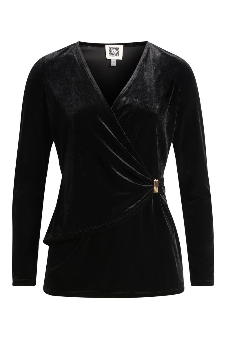 Faux Wrap Velvet Top, Alternate, color, ANNE BLACK