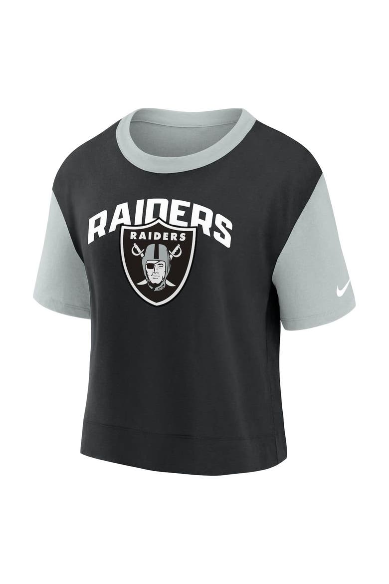 Women's Nike Silver/Black Las Vegas Raiders High Hip Fashion T-Shirt, Alternate, color, Silver