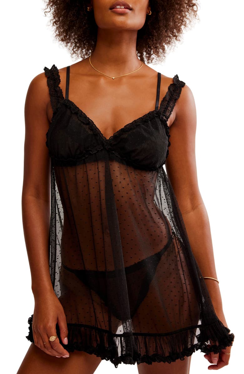 Free People Intimately FP Heart to Heart Babydoll Chemise, Main, color, Black