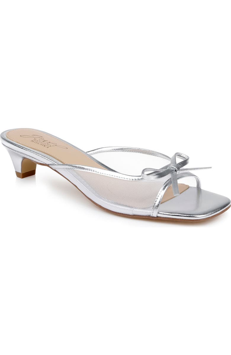 Jewel Badgley Mischka Felisha Kitten Heel Slide Sandal, Main, color, Silver Leather