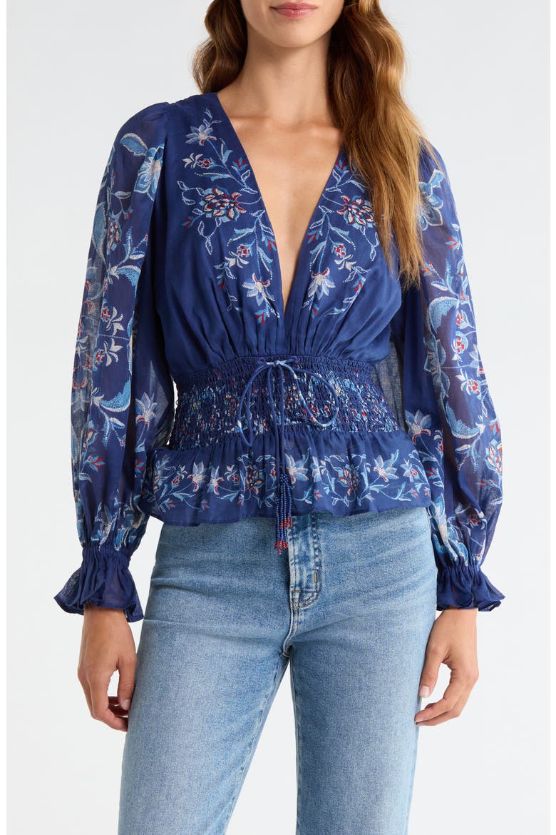 Winter Loom Peasant Top, Main, color, WINTER LOOM BLUE