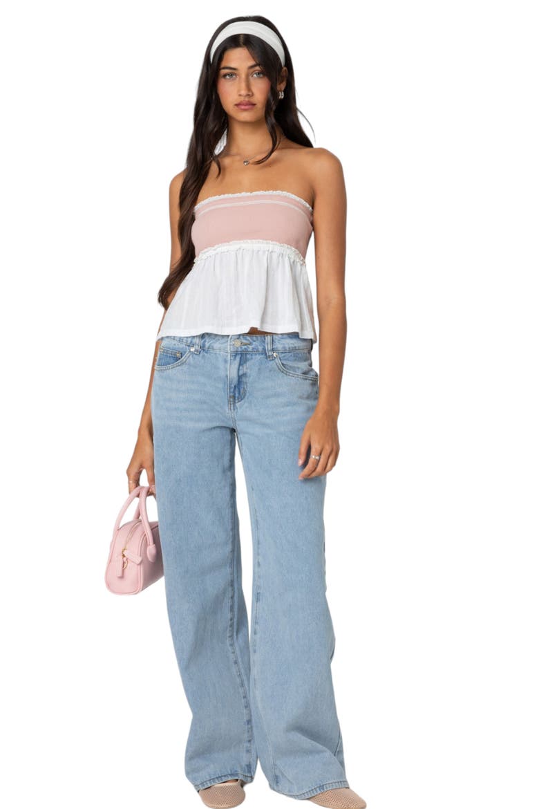 Rena Rib Peplum Tube Top, Alternate, color, PINK-AND-WHITE