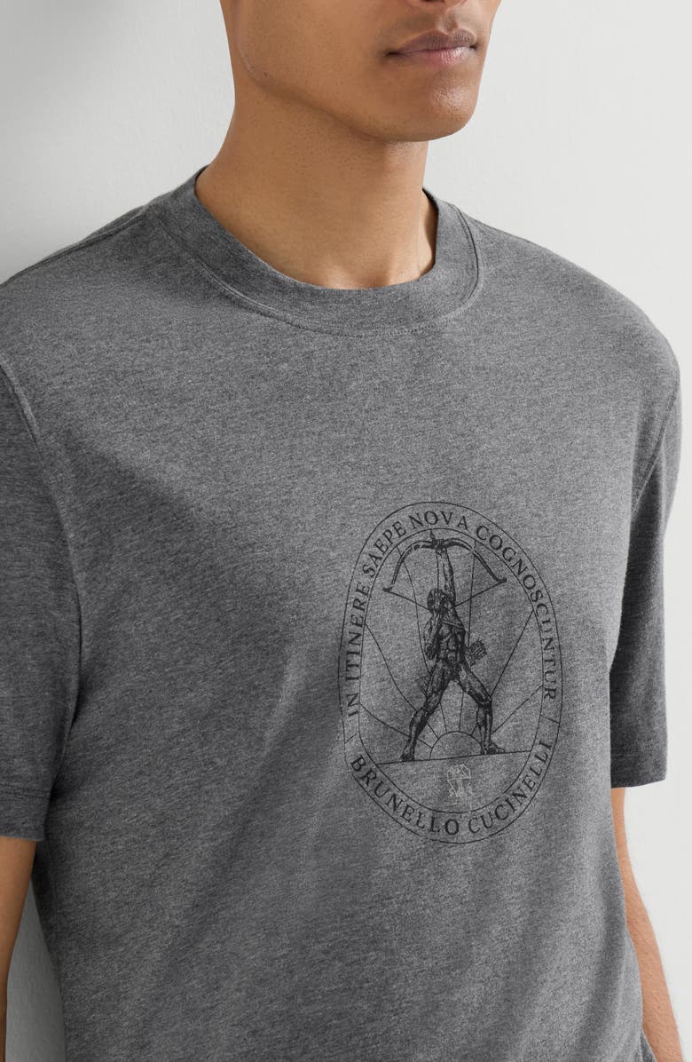 Brunello Cucinelli Cotton jersey crew neck T-shirt with print, Alternate, color, Anthracite